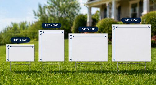 Custom yard sign sizes available in Appleton Wisconsin including 24x18, 18x12, 18x24 and 24x24